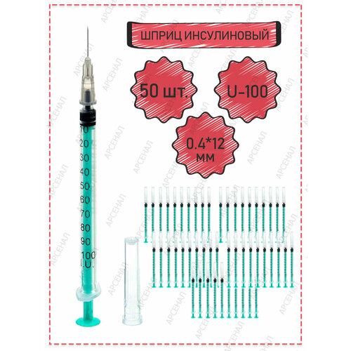 фото Шприц инсулиновый 1 мл трехдетальный стерильный, 50 штук