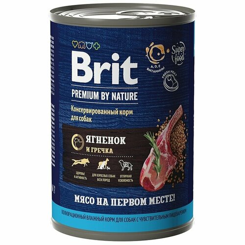 фото Brit Premium by Nature Корм консервированный с ягненком и гречкой для взрослых собак всех пород с чувствительным пищеварением, 410гр, 6 штук