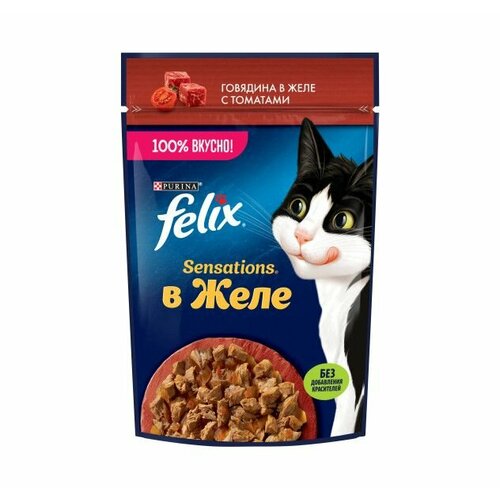 фото Felix Sensations 75 г пауч влажный корм для кошек, с говядиной в желе с томатами 78 шт