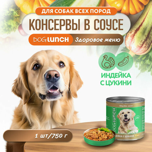 фото Корм влажный DOG LUNCH индейка и цукини в соусе для собак (750г)