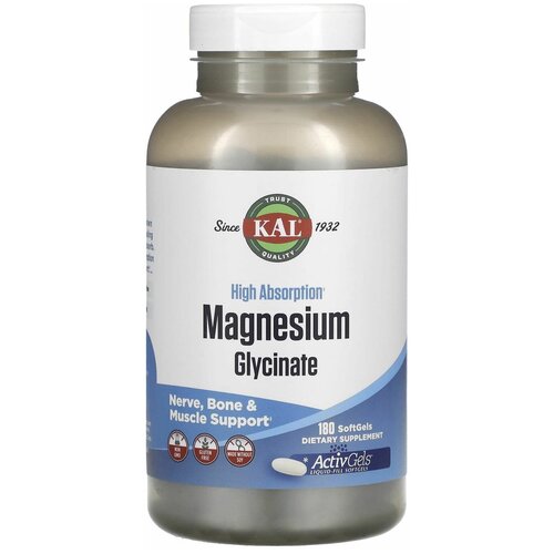 фото KAL Magnesium Glycinate, высокая абсорбция, 180 активных гелевых капсул