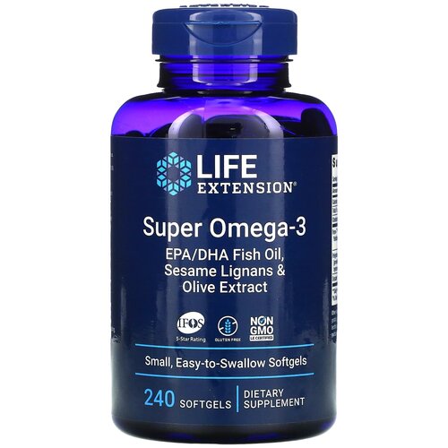 фото Капсулы Life Extension Super Omega-3 EPA/DHA with Sesame Lignans & Olive Extract, 280 г, 250 мл, 240 шт.