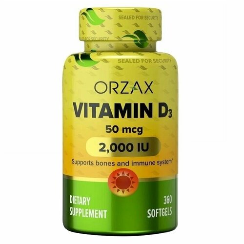 фото Orzax Vitamin D3 2000IU / Орзакс Витамин Д3 2000МЕ 360 капсул