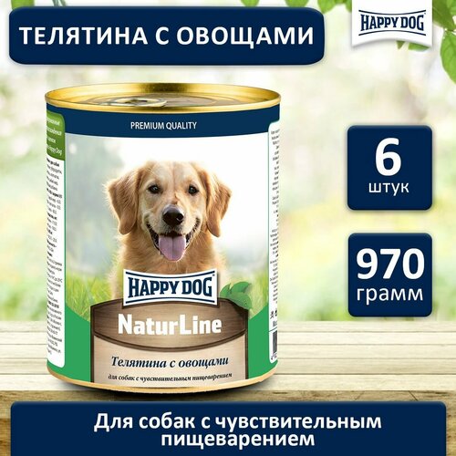 фото Влажный корм Happy Dog Natur Line для собак любых пород с телятиной и овощами (6шт х 970гр)