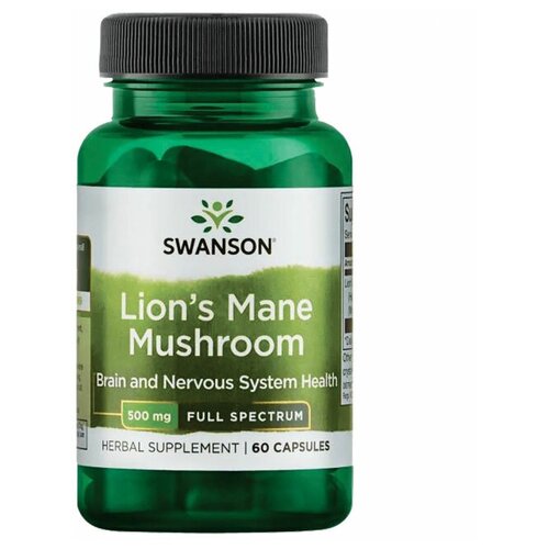 фото Здоровье мозга и психики Swanson Full Spectrum Lions Mane Mushroom 500 mg (60 капсул)