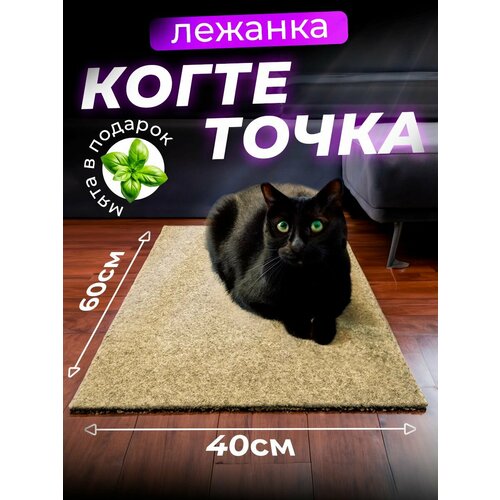 фото Когтеточка для кошки напольная лежанка с кошачьей мятой, 60х40 см/ бежевая