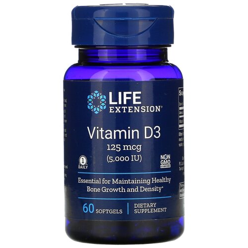 фото Капсулы Life Extension Vitamin D3, 40 г, 100 мл, 5000 МЕ, 60 шт.