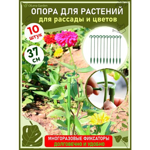 фото OlLena Garden / Опора для растений с кольцом и наконечником, набор пластиковых колышков с кольцом, 37см / 10 шт.