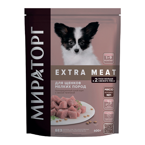 фото Сухой корм для собак Мираторг EXTRA MEAT c нежной телятиной для щенков мелких пород 1 уп. х 600 г