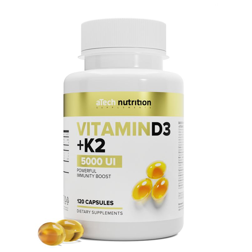 фото Витамин Д3 + К2 5000 МЕ / VITAMIN D3+К2 5000 МЕ 700 мг aTech nutrition 120 капсул