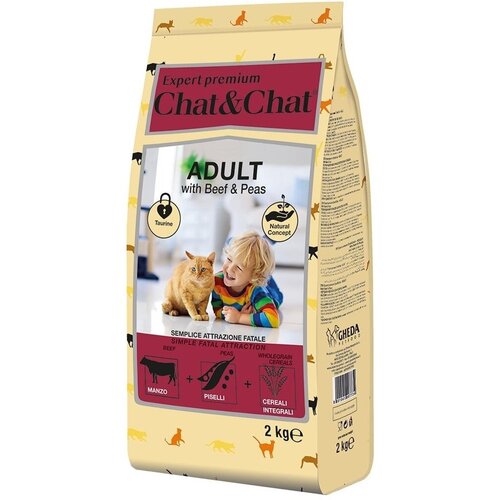 фото Корм Chat&Chat Expert Premium для взрослых кошек с говядиной и горохом 2 кг