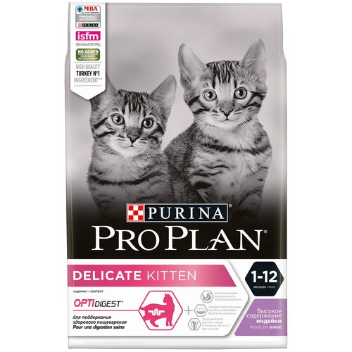 фото Сухой корм для котят Purina Pro Plan DELICATE KITTEN OPTIDIGEST, с чувствительным пищеварением, с высоким содержанием индейки, 4 шт. х 3 кг