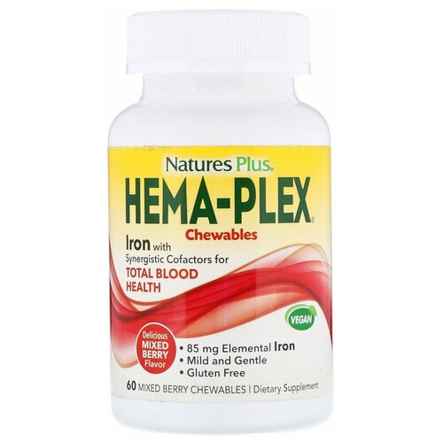 фото Nature’s Plus Hema-Plex 60 Mixed Berry Chewables 60 жевательных таблеток