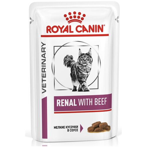 фото корм для кошек Royal Canin Renal with beef, при проблемах с почками, с говядиной 85 г (кусочки в соусе)