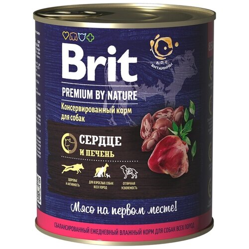 фото Влажный корм для собак Brit Premium by Nature, сердце, печень 1 уп. х 6 шт. х 850 г