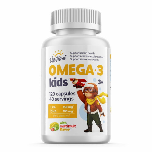 фото Омега 3 для детей VitaMeal Omega-3 Kids детская с 3 лет, 120 капсул, мультифрукт