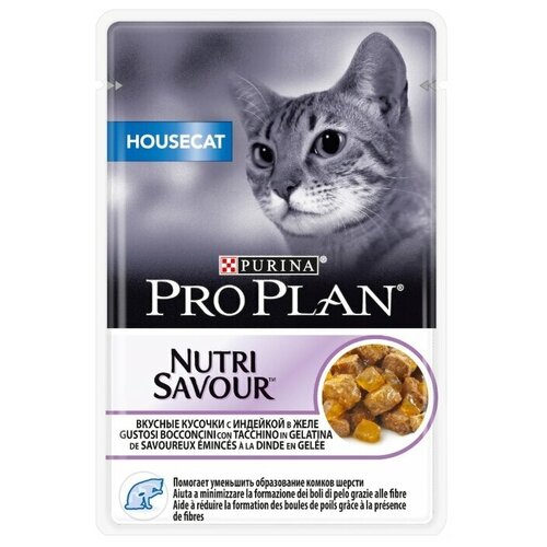 фото корм для кошек Pro Plan Nutrisavour Housecat, для живущих в помещении, с индейкой 12 шт. х 85 г (кусочки в желе)