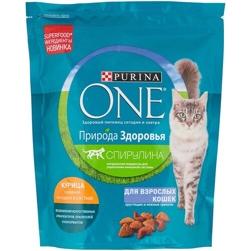 фото Сухой корм для кошек Purina ONE Природа Здоровья, с высоким содержанием курицы 2 шт. х 680 г (кусочки в соусе)