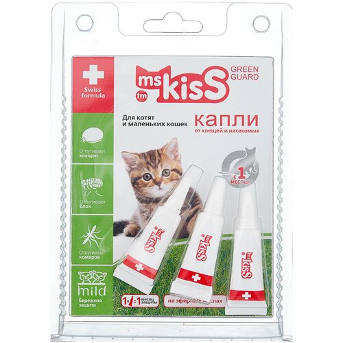 фото Ms.Kiss раствор от блох и клещей Green Guard для котят и кошек от 0.5 до 2 кг 3 шт. в уп.