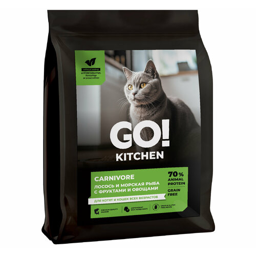 фото GO! Kitchen Carnivore Grain Free - Беззерновой корм для котят и кошек с чувствительным пищеварением, с лососем и морской рыбой