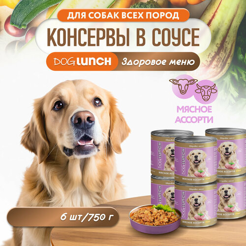 фото Корм влажный DOG LUNCH мясное ассорти в соусе для собак (6шт x 750г)