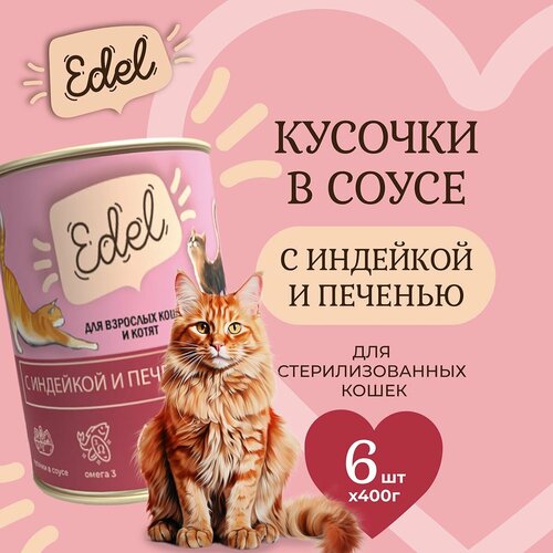 фото Влажный корм Edel для кошек любых пород индейка, печень (6шт х 400гр)