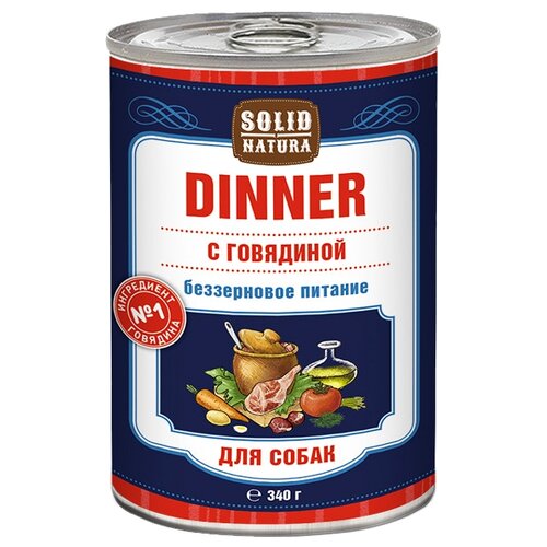 фото Влажный корм для собак Solid Natura Dinner, беззерновой, говядина 1 уп. х 1 шт. х 340 г