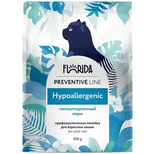 фото Сухой корм FLORIDA для кошек профилактическая линия, Preventive Line hypoallergenic, гипоаллергенный, с индейкой и растительные волокна, 500 гр.