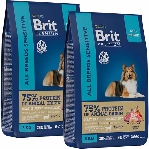 фото BRIT PREMIUM DOG ADULT SENSITIVE для взрослых собак всех пород с чувствительным пищеварением с ягненком и рисом (8 + 8 кг)