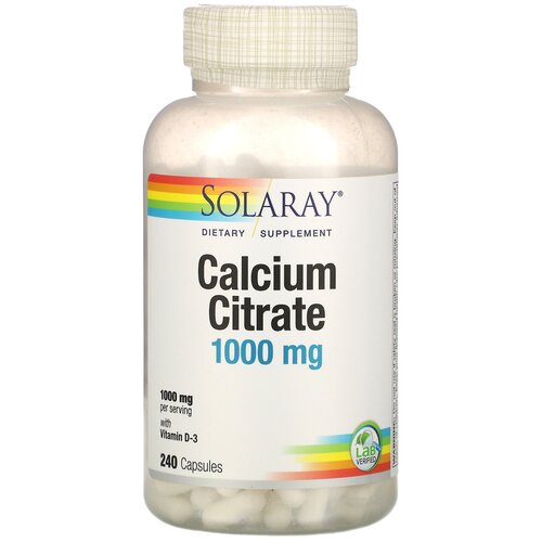 фото Solaray - Calcium Citrate with Vitamin D-3 1000 мг (240 капсул) - кальций с витамином Д для поддержки плотности костей и иммунитета