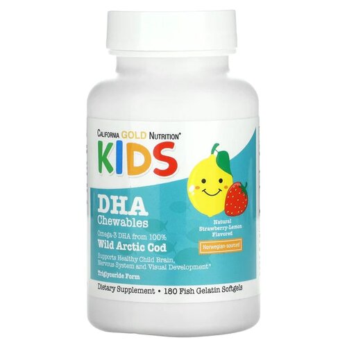 фото California Gold Nutrition Children's DHA таб. жев., 150 мл, 110 г, 180 шт., клубника и лимон