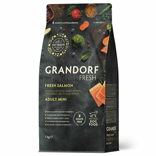 фото Сухой корм GRANDORF Fresh Dog Adult MINI Salmon&Sweet Potato (Свежее филе лосося с бататом для собак мелких пород) 1 кг / Грандорф