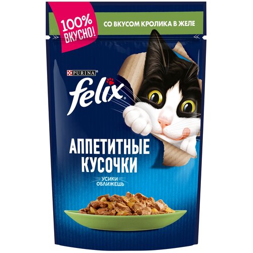 фото Влажный корм для взрослых кошек Felix Аппетитные кусочки, с кроликом 25 шт. х 75 г (кусочки в желе)