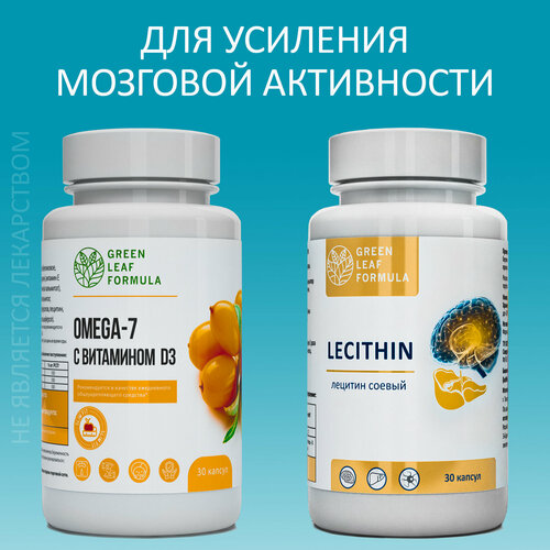 фото Набор (2 банки) омега 7 и LECITHIN Лецитин, витамины для мозга и нервной системы, для кишечника, для снижение веса и аппетита, витамин D3, облепиховое масло, масло черного тмина