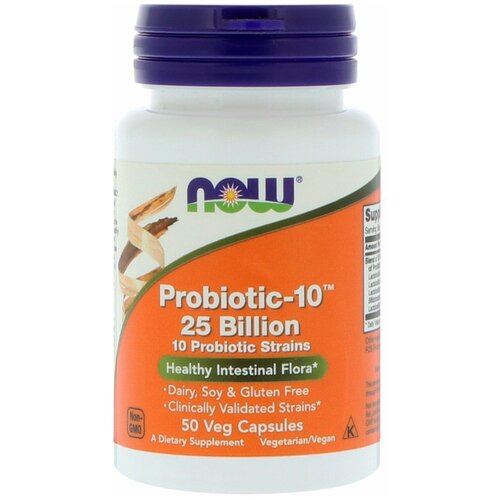 фото Probiotic-10, 25 млрд, 50 вегетарианских капсул, NOW Foods