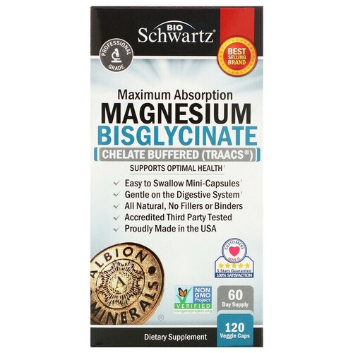 фото BioSchwartz Maximum Absorption Magnesium Bisglycinate (Бисглицинат магния с максимальной усваиваемостью) 120 мини-капсул