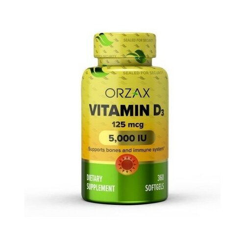 фото Витамин Д3 (Vitamin D3) 5000 МЕ, ORZAX, 360 капсул