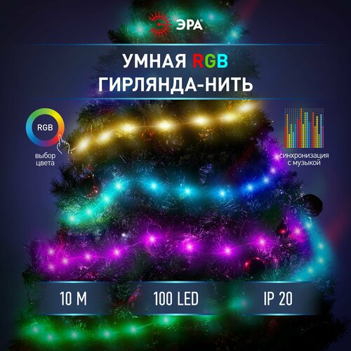 фото Гирлянда светодиодная нить ЭРА ERASG -01 умная RGB 10 м управ. через мобильное приложение