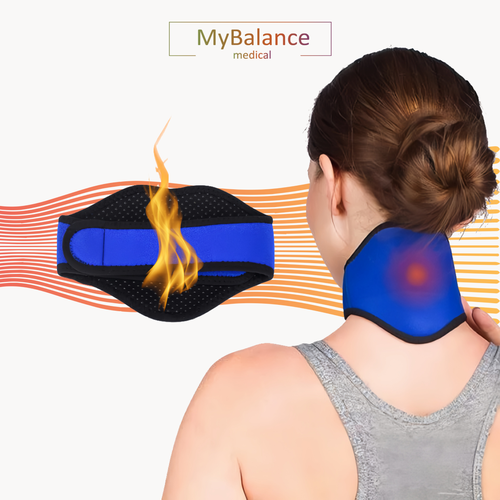 фото Согревающий бандаж на шею MyBalance с кристаллами турмалина, самонагревающийся, синий/черный, длина 40 см