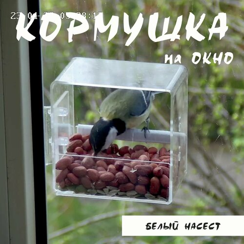 фото Кормушка для птиц на окно, съемная, TV - Белый насест, крепится на раму