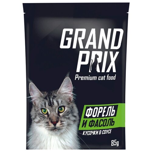 фото Влажный корм для кошек GRAND PRIX с форелью, с фасолью 85 г (кусочки в соусе)