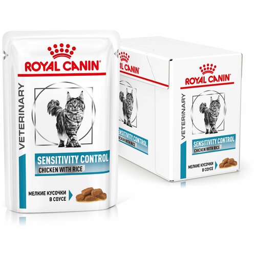 фото Влажный корм для кошек Royal Canin Sensitivity при проблемах с ЖКТ, при аллергии, с курицей, с рисом 12 шт. х 85 г (кусочки в соусе)