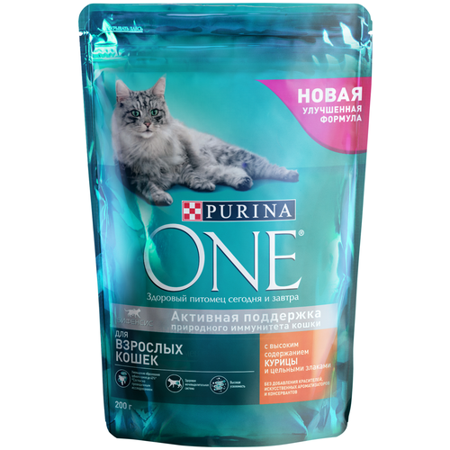 фото Сухой корм для кошек Purina ONE с высоким содержанием курицы и цельными злаками 10 уп. х 200 г