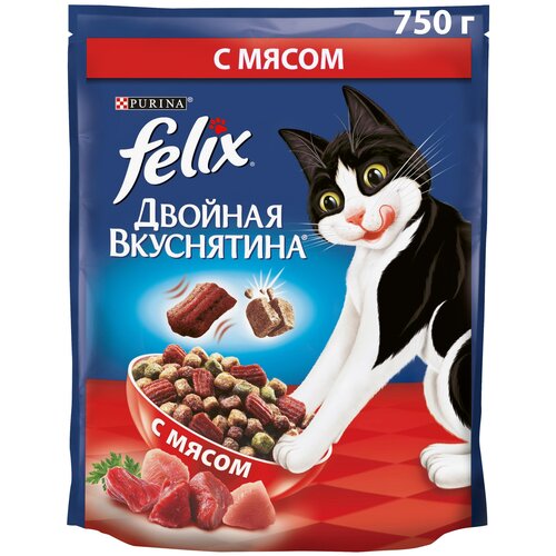 фото Сухой Корм для кошек Felix Двойная вкуснятина, с мясом 4 шт. х 750 г (кусочки в соусе)