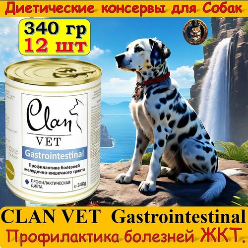 фото Влажный лечебный корм для собак CLAN VET GASTROINTESTINAL для профилактики болезней ЖКТ, ж/б 340 гр*12 шт