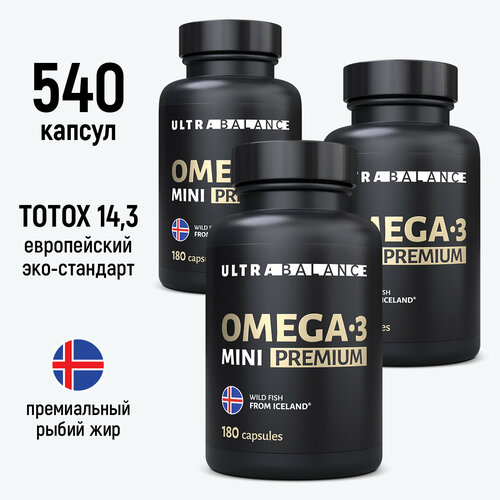 фото Омега 3 мини, рыбий жир, витамины Omega 3 , UltraBalance , 540 капсул