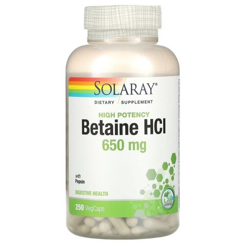 фото Капсулы Solaray High Potency Betaine HCl, 310 г, 650 мг, 250 шт.