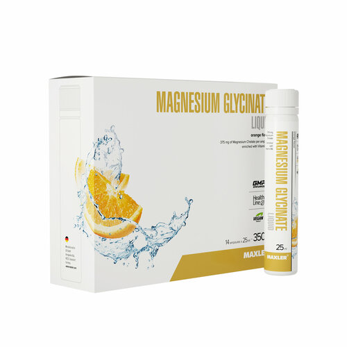 фото Глицинат магния Maxler Magnesium Glycinate Liquid, Апельсин - 14 шт х 25 мг