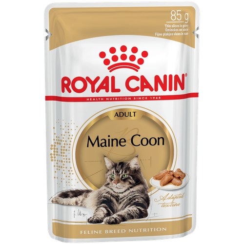 фото Влажный корм для взрослых кошек Royal Canin Мейн-кун, для здоровья кожи и блеска шерсти, мясное ассорти 85 г (кусочки в соусе)