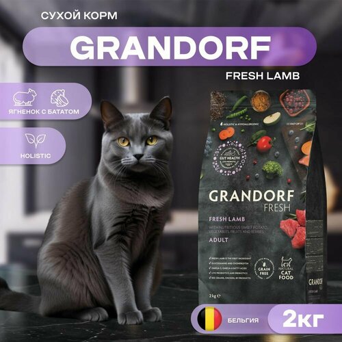 фото Сухой корм GRANDORF Fresh Cat ADULT Lamb&Sweet Potato для кошек из свежего мяса ягненка с бататом, 2 кг